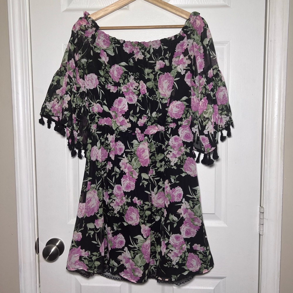 Bailey Blue | Floral Off-Shoulder Mini Dress | Medium | EUC